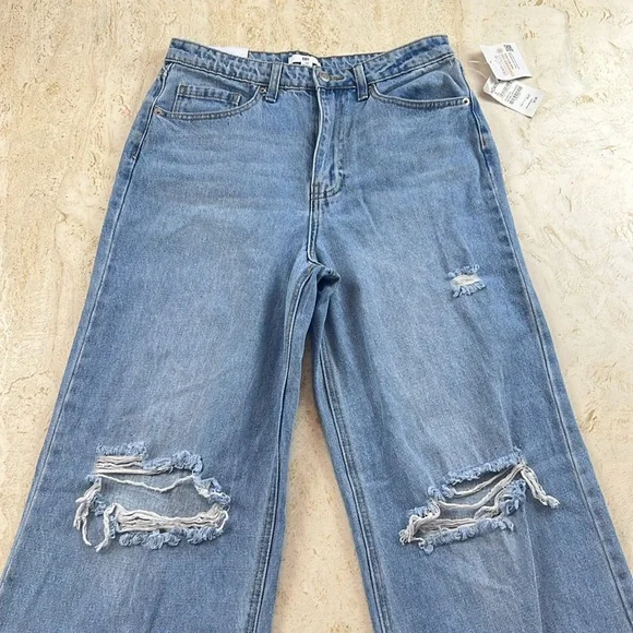 BP high-rise wide leg jeans women’s 29 100% cotton Vtg light destroy - Picture 4 of 13